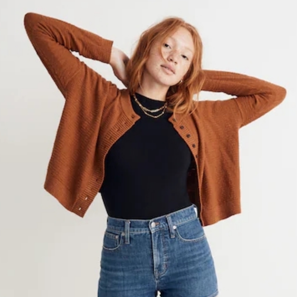 Madewell Brampton Crop Cardigan Sweater In Coffee Size Extra Large